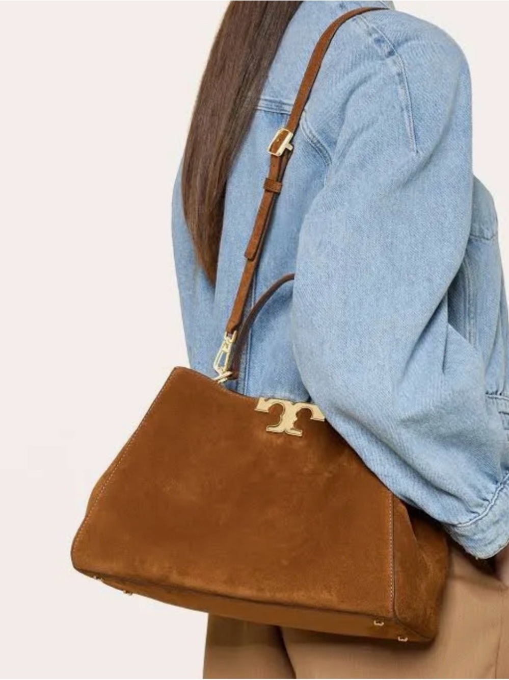 NWT Tory Burch Eleanor Soft Satchel Caramel Suede Top-Handle/Shoulder Bag - Picture 11 of 12